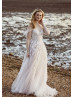 Cold Shoulder Beaded Lace Tulle Chic Wedding Dress